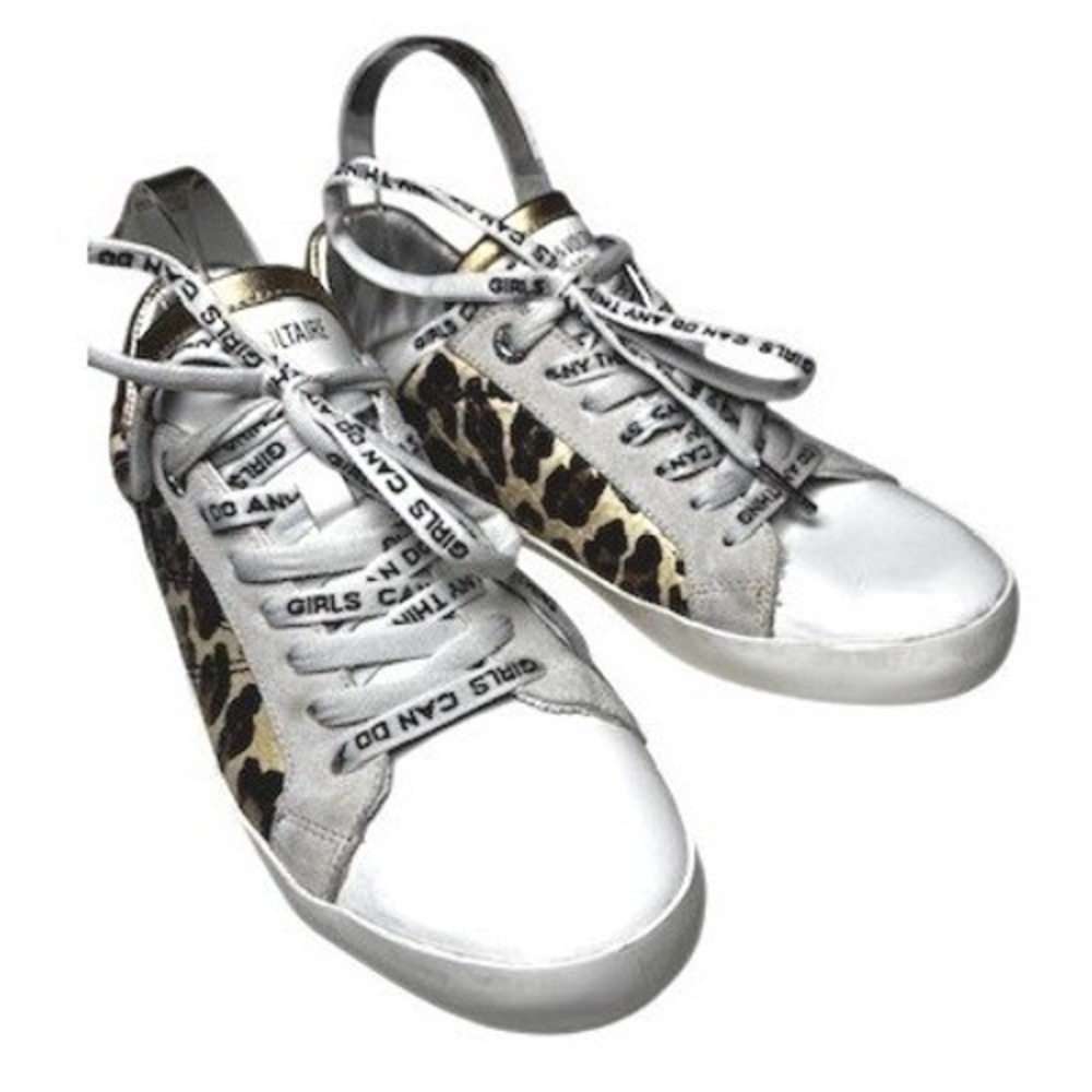 Zadig & Voltaire Paris Size 39‎ /9 Leo Wild Sneakers Gold Accents Graphic Laces